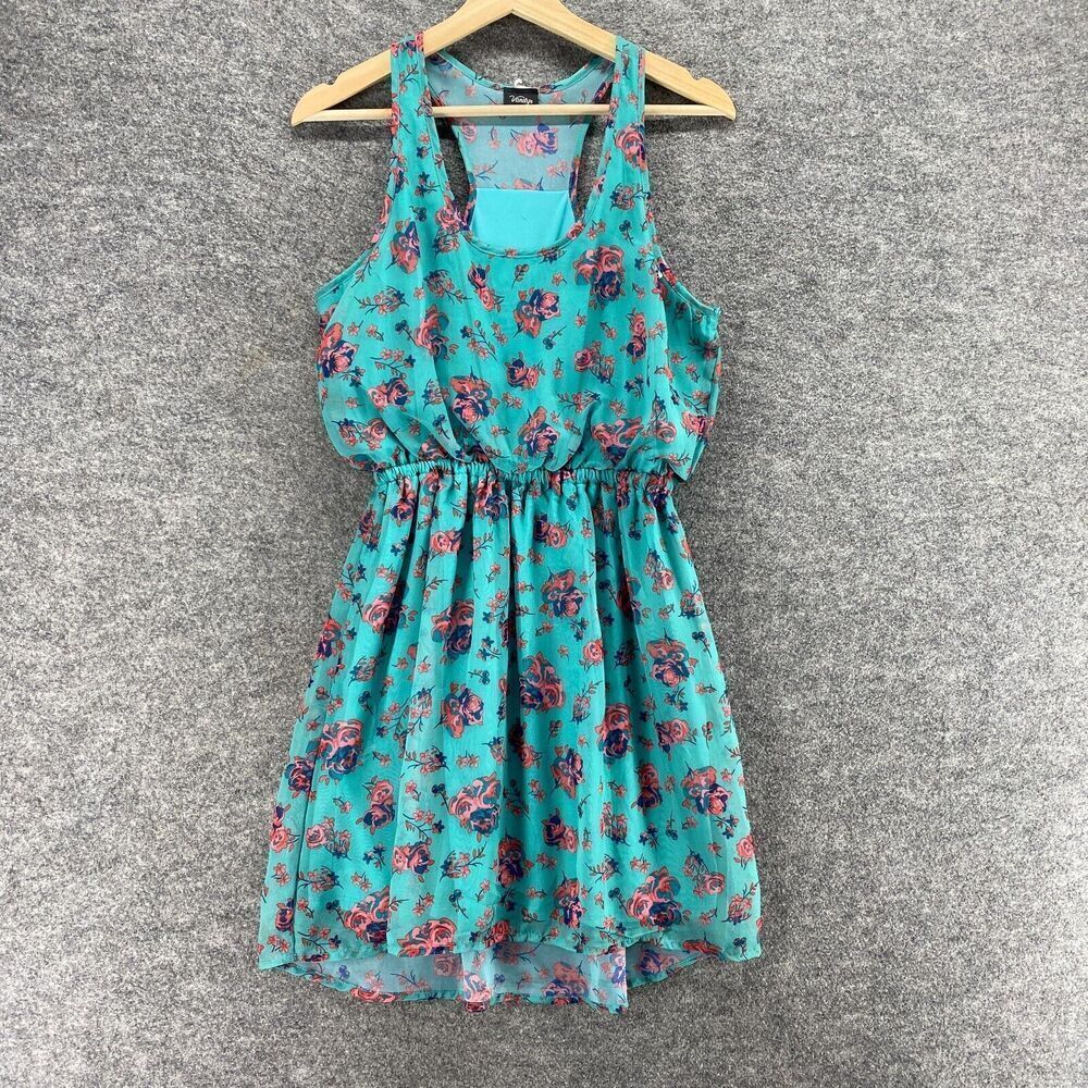 5/$45 Vanity Dress Women M Medium Blue Floral Short Elastic Waist Sleeveless